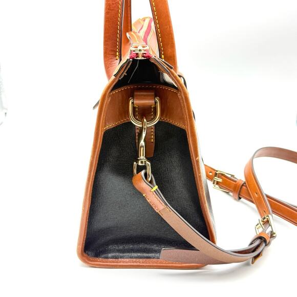 Dooney and Bourke Camden Saffiano Small Satchel Black and British Tan - Picture 4 of 14